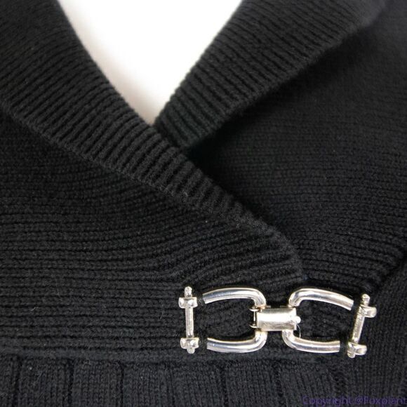 Karen Scott shawl collar black cotton sweater with metal button, women's‎ XL - Picture 8 of 13